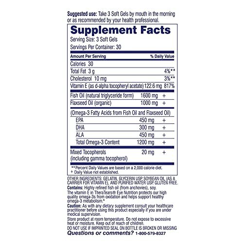 TheraTears Omega 3 Supplement for Eye Care, 1200mg Fish Oil and Organic Flaxseed Oil with Vitamin E, 180 Count - görsel 10