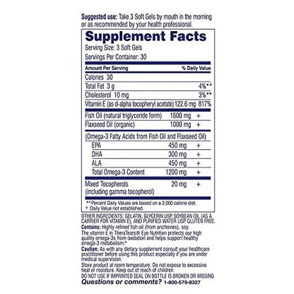 TheraTears Omega 3 Supplement for Eye Care, 1200mg Fish Oil and Organic Flaxseed Oil with Vitamin E, 180 Count