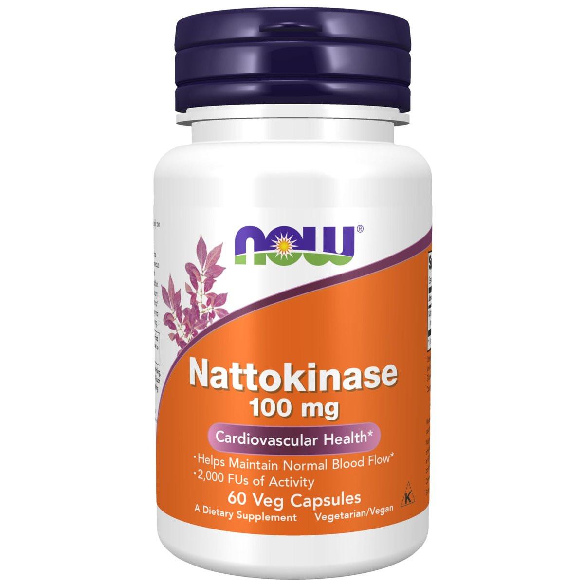 NOW Supplements, Nattokinase 100 mg (from Non-GMO Soy) with 2,000 FUs of Activity, 60 Veg Capsules - görsel 1