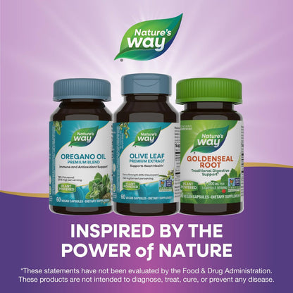 Nature's Way Olive Leaf, Premium Extract, Supports Heart Health*, 20% Oleuropein, 250 mg per Serving, Non-GMO Project Verified, 60 Vegan Capsules (Packaging May Vary)