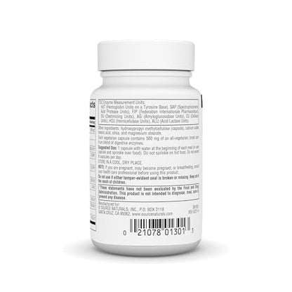 Source Naturals Essential Enzymes 500mg Bio-Aligned Multiple Enzyme Supplement Herbal Defense for Digestion, Gas, Constipation & Bloating Relief - Supports Immune System* - 60 Vegetarian Capsules