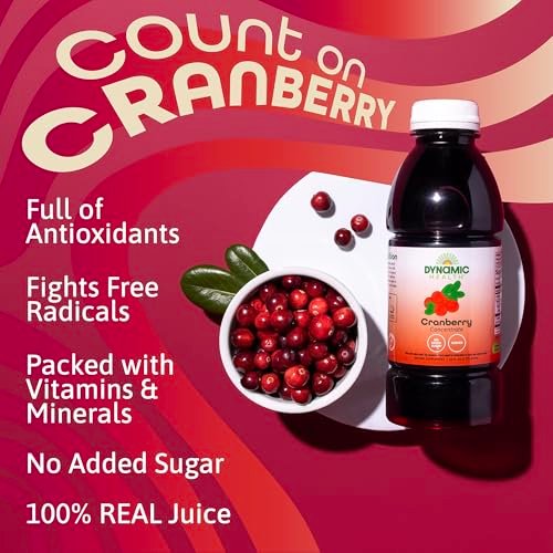 Dynamic Health Pure Cranberry Unsweetened 100% Juice Concentrate, Natural Antioxidant Supplement, No Additives, No Added Sugar, No Preservatives, 16 Servings, 16oz - görsel 9