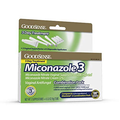 GoodSense Miconazole Nitrate Vaginal Suppositories & Cream - 3-Day Yeast Infection Treatment, Relieves Itching & Irritation, 200 mg Suppositories & 2% Cream