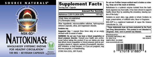 Source Naturals NSK-SD Nattokinase, Systemic Enzyme for Healthy Circulation* 100mg - 60 Vegan Capsules