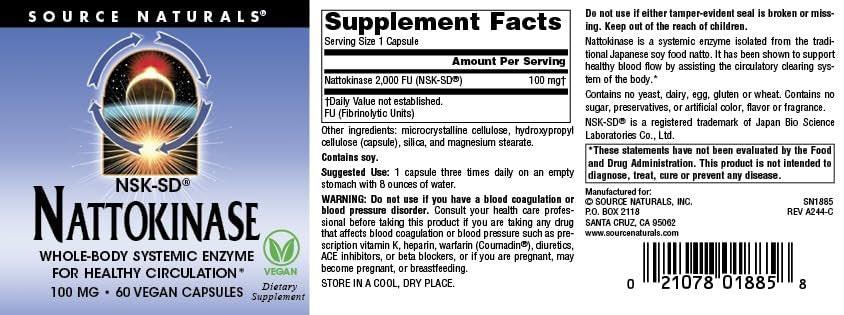 Source Naturals NSK-SD Nattokinase, Systemic Enzyme for Healthy Circulation* 100mg - 60 Vegan Capsules - görsel 7