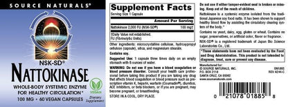 Source Naturals NSK-SD Nattokinase, Systemic Enzyme for Healthy Circulation* 100mg - 60 Vegan Capsules