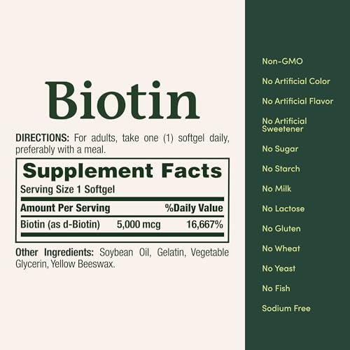 Nature's Bounty Biotin, Supports Metabolism for Cellular Energy and Healthy Hair, Skin, and Nails, 5000 mcg, 72 Softgels - görsel 9