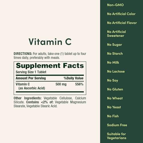 Nature's Bounty Vitamin C 500mg, Supports a Healthy Immune System, Daily Vitamin Supplement, 250 Vegetarian Tablets - görsel 2