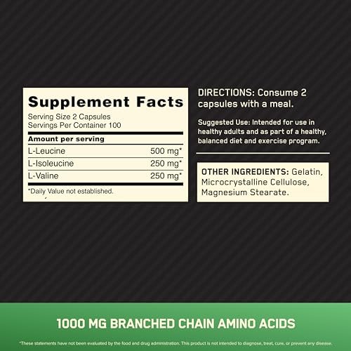 Optimum Nutrition Instantized BCAA Branched – Dosage: 1000mg per capsule (total 200g per bottle) – Image 8
