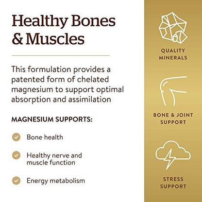 Solgar Chelated Magnesium, 250 Tablets - Supports Nerve & Muscle Function - Promotes Healthy Bones - Vital for Cellular Energy Release - Non-GMO, Vegan, Gluten Free, Dairy Free - 62 Servings