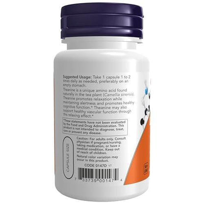 NOW Foods Supplements, L-Theanine 200 mg with Inositol, Stress Management*, 60 Veg Capsules