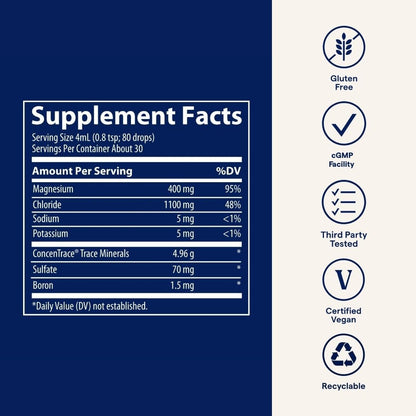 Trace Minerals Mega-Mag - Liquid Magnesium Supplement for Vitality & Energy Support - Muscle, Bone & Nerve Health - Natural Daily Drops - Non-GMO, Vegan & Gluten-Free - 4 fl oz (30 Servings)