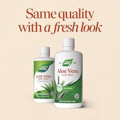 Nature’s Way Aloe Vera Leaf Juice, Flavorless Juice 99.5% Purified from Concentrate, Certified by The International Aloe Science Council, Unflavored, 33.8 Fl Oz