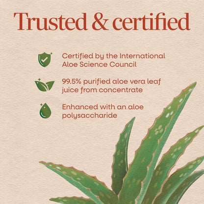 Nature’s Way Aloe Vera Leaf Juice, Flavorless Juice 99.5% Purified from Concentrate, Certified by The International Aloe Science Council, Unflavored, 33.8 Fl Oz