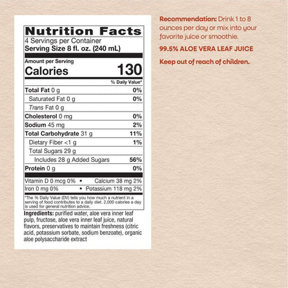 Nature’s Way Aloe Vera Leaf Juice, Flavorless Juice 99.5% Purified from Concentrate, Certified by The International Aloe Science Council, Unflavored, 33.8 Fl Oz