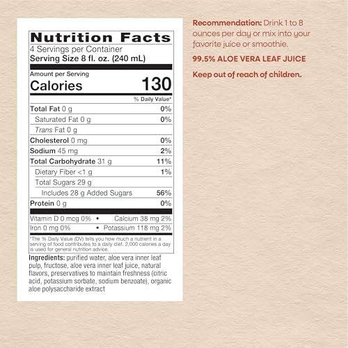 Nature’s Way Aloe Vera Leaf Juice, Flavorless Juice 99.5% Purified from Concentrate, Certified by The International Aloe Science Council, Unflavored, 33.8 Fl Oz - görsel 14
