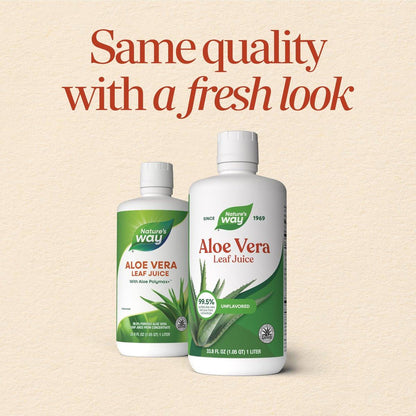 Nature’s Way Aloe Vera Leaf Juice, Flavorless Juice 99.5% Purified from Concentrate, Certified by The International Aloe Science Council, Unflavored, 33.8 Fl Oz