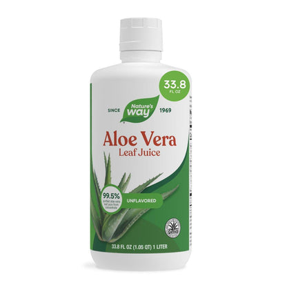 Nature’s Way Aloe Vera Leaf Juice, Flavorless Juice 99.5% Purified from Concentrate, Certified by The International Aloe Science Council, Unflavored, 33.8 Fl Oz