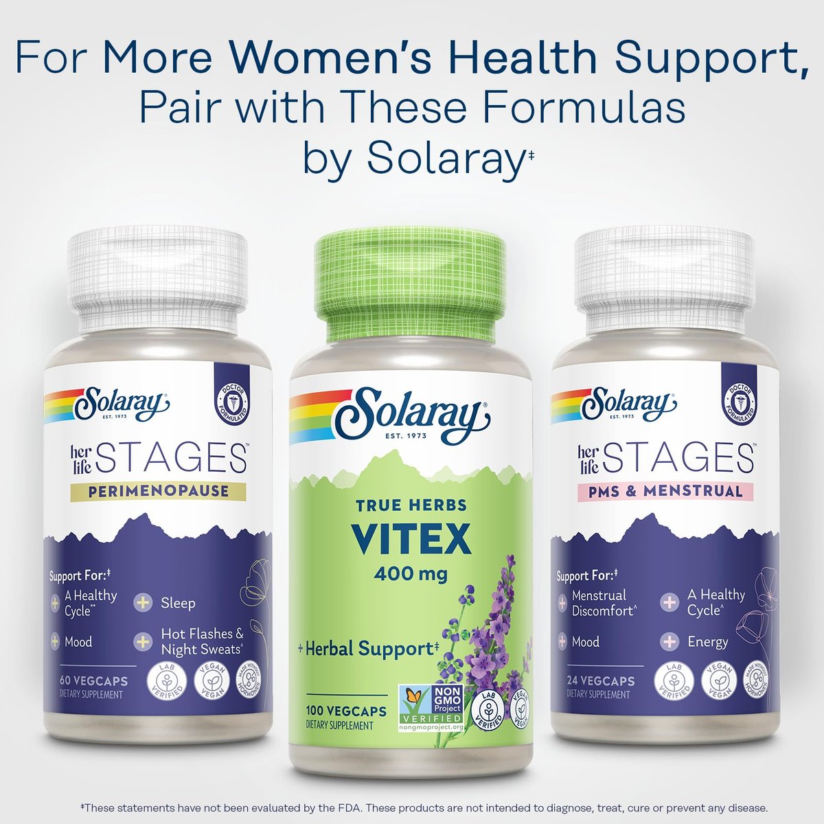 SOLARAY Vitex Berry 400mg | Women's Healthy Hormone Balance Formula | Menstruation & Menopause Support, 100ct - görsel 1