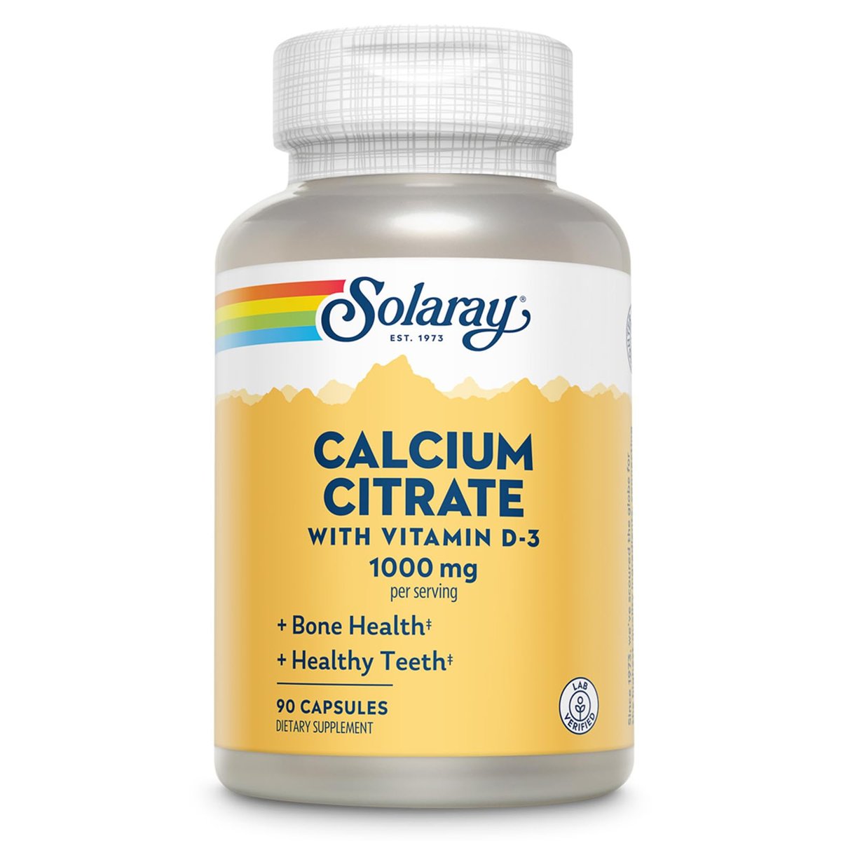 Solaray Calcium Citrate with Vitamin D3 1000mg - Bone Strength and Healthy Teeth Support - Gentle Digestion Formula - Lab Verified, 60-Day Guarantee - 15 Servings, 90 Capsules - görsel 1