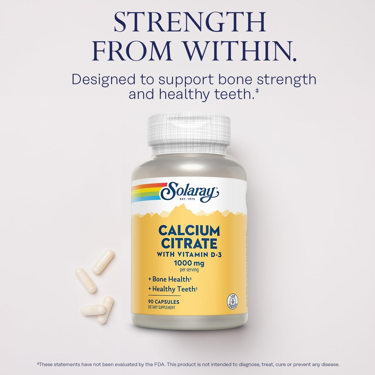 Solaray Calcium Citrate with Vitamin D3 1000mg - Bone Strength and Healthy Teeth Support - Gentle Digestion Formula - Lab Verified, 60-Day Guarantee - 15 Servings, 90 Capsules - görsel 5