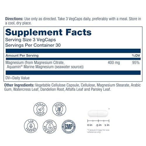 SOLARAY Magnesium Citrate 400mg - Magnesium Supplement - Bone Health, Muscle, Relaxation and Heart Health Support - Vegan, Gluten Free - 30 Servings, 90 VegCaps - görsel 4