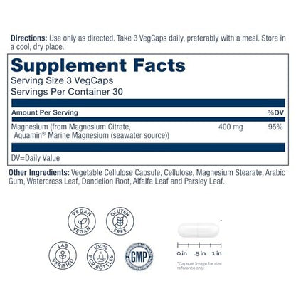 SOLARAY Magnesium Citrate 400mg - Magnesium Supplement - Bone Health, Muscle, Relaxation and Heart Health Support - Vegan, Gluten Free - 30 Servings, 90 VegCaps