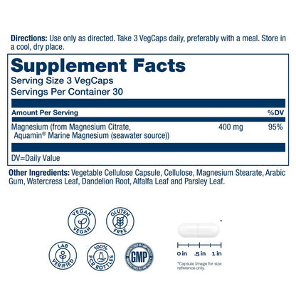 SOLARAY Magnesium Citrate 400mg - Magnesium Supplement - Bone Health, Muscle, Relaxation and Heart Health Support - Vegan, Gluten Free - 30 Servings, 90 VegCaps