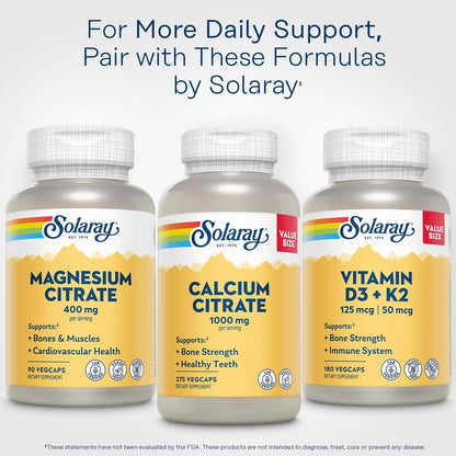 SOLARAY Magnesium Citrate 400mg - Magnesium Supplement - Bone Health, Muscle, Relaxation and Heart Health Support - Vegan, Gluten Free - 30 Servings, 90 VegCaps