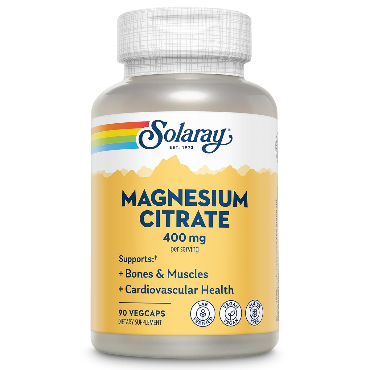 SOLARAY Magnesium Citrate 400mg - Magnesium Supplement - Bone Health, Muscle, Relaxation and Heart Health Support - Vegan, Gluten Free - 30 Servings, 90 VegCaps - görsel 1