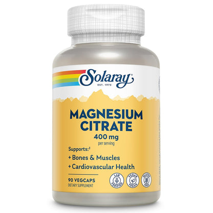 SOLARAY Magnesium Citrate 400mg - Magnesium Supplement - Bone Health, Muscle, Relaxation and Heart Health Support - Vegan, Gluten Free - 30 Servings, 90 VegCaps