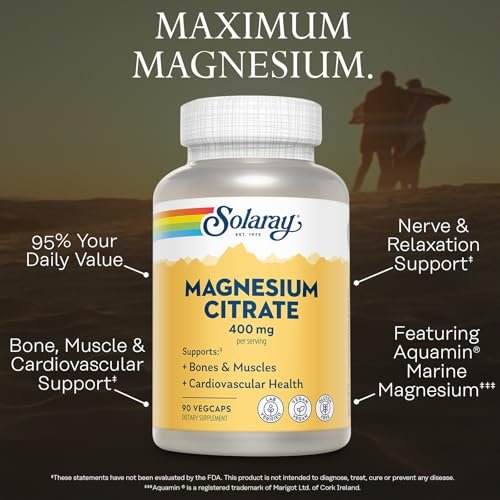 SOLARAY Magnesium Citrate 400mg - Magnesium Supplement - Bone Health, Muscle, Relaxation and Heart Health Support - Vegan, Gluten Free - 30 Servings, 90 VegCaps - görsel 6