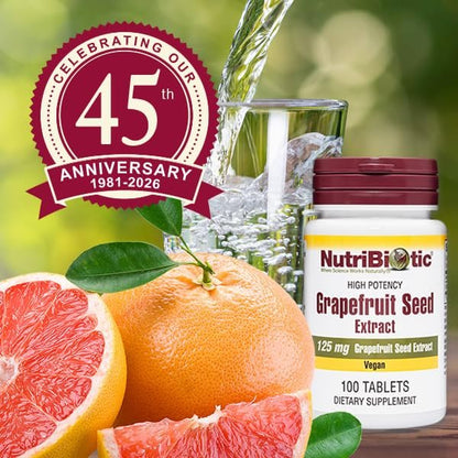 NutriBiotic – Grapefruit Seed Extract Tablets 125mg, 100 Count | Premium Grade GSE with Bioflavonoids | Potent Immune & Overall Health Support | Easy to Swallow | Vegan, Gluten Free, Non-GMO