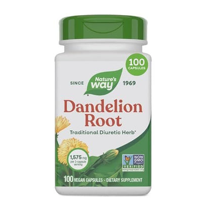Nature's Way Dandelion Root Capsules, Traditional Diuretic Herb, 1,575 mg Dandelion Root per 3-Capsule Serving, Vegan Dandelion Root Supplement, Non-GMO Project Verified, 100 Capsules