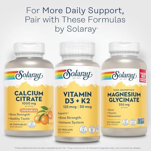 SOLARAY Calcium Citrate 1000mg - Chewable Calcium Supplements for Women and Men - Healthy Teeth and Bone Support - Great, Natural Orange Flavor - Vegan, Gluten Free, 60-Day Guarantee - 15 Servings - görsel 1