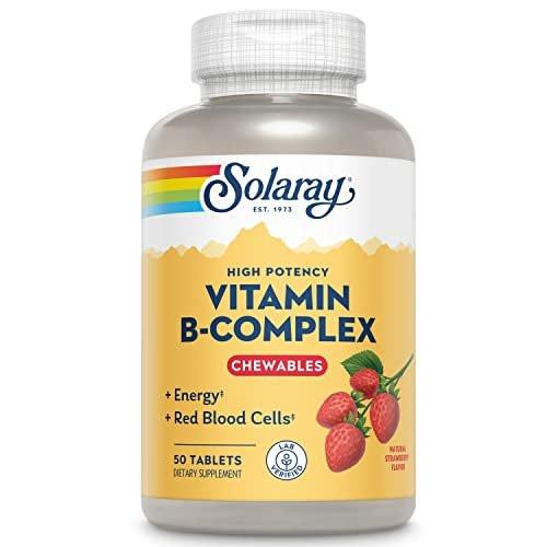 SOLARAY Vitamin B-Complex Chewables, Strawberry, Healthy Energy, Red Blood Cell, Stress & Metabolism Support, 50 Tablets - görsel 12