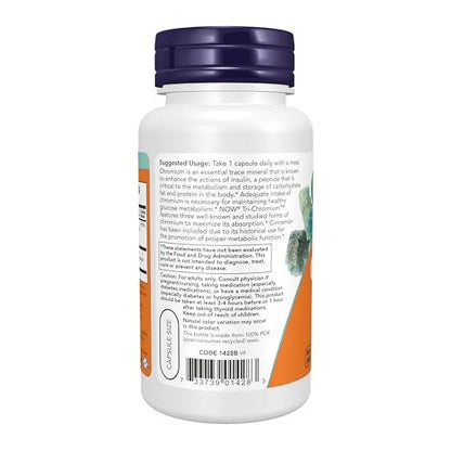 NOW Foods Tri-Chromium™ 500 mcg with Cinnamon, Insulin Co-Factor*, 90 Veg Capsules