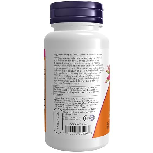 NOW Foods Supplements, Vitamin B-50 mg, Energy Production*, Nervous System Health*, 100 Tablets - görsel 2