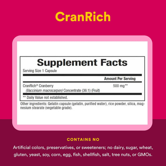 Natural Factors CranRich Super Strength Cranberry Concentrate - Antioxidant Support Supplement with Cranberry Concentrate - Aids Urinary Tract & Bladder Health - 180 Capsules (180 Servings)