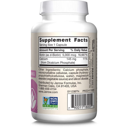 Jarrow Formulas® Biotin Ultra Strength 5000 – Ultra Strength Biotin: Each capsule provides 5000 mcg of biotin, a – Image 1