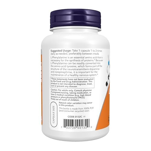 NOW Foods Supplements, L-Phenylalanine 500 mg, Nervous System Support*, Amino Acid, 120 Veg Capsules - görsel 5