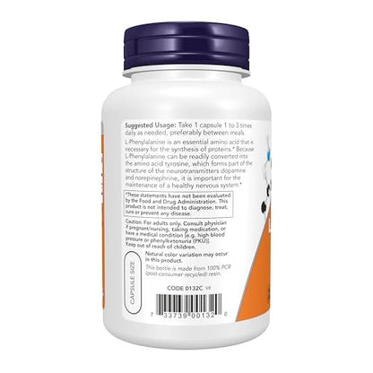 NOW Foods Supplements, L-Phenylalanine 500 mg, Nervous System Support*, Amino Acid, 120 Veg Capsules
