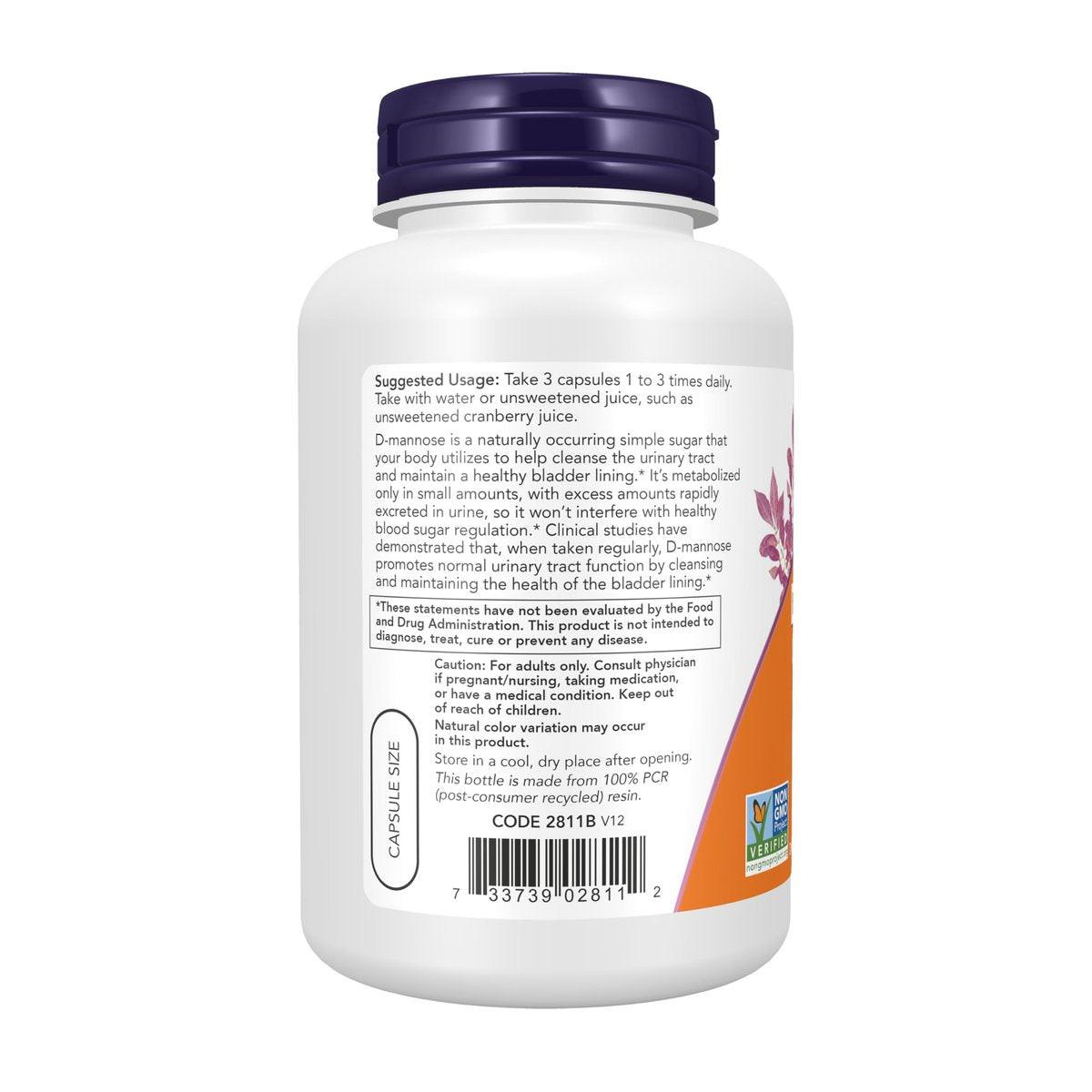 NOW Foods Supplements, D-Mannose 500 mg, Non-GMO Project Verified, Healthy Urinary Tract*, 120 Veg Capsules - görsel 4