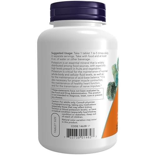 NOW Foods Potassium Gluconate 99mg, Essential Mineral Supplement, 250 Tablets - görsel 2