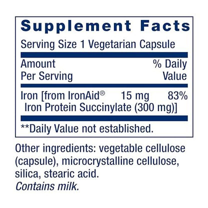 Life Extension Iron Protein Plus - Iron Protein Succinylate, Absorbable Iron Supplement for Whole-Body Health, Non-GMO, Gluten-Free, Vegetarian, 100 Capsules