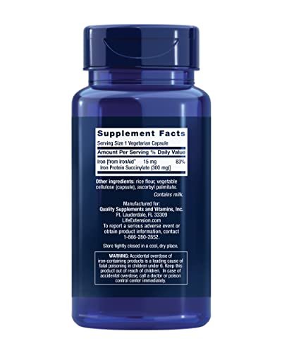 Life Extension Iron Protein Plus - Iron Protein Succinylate, Absorbable Iron Supplement for Whole-Body Health, Non-GMO, Gluten-Free, Vegetarian, 100 Capsules - görsel 4