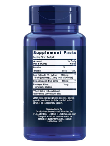 Life Extension PalmettoGuard Saw Palmetto & Beta-Sitosterol – Supports Healthy Prostate Function & Hormone Metabolism Health – Supplements for Men - Gluten-Free, Non-GMO – 30 softgels