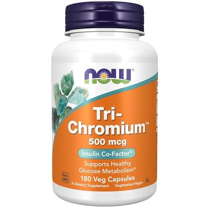 NOW Foods Supplements, Tri-Chromium™ 500 mcg with Cinnamon, Insulin Co-Factor*, 180 Veg Capsules