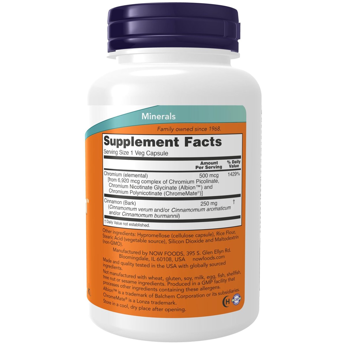 NOW Foods Supplements, Tri-Chromium™ 500 mcg with Cinnamon, Insulin Co-Factor*, 180 Veg Capsules - görsel 3