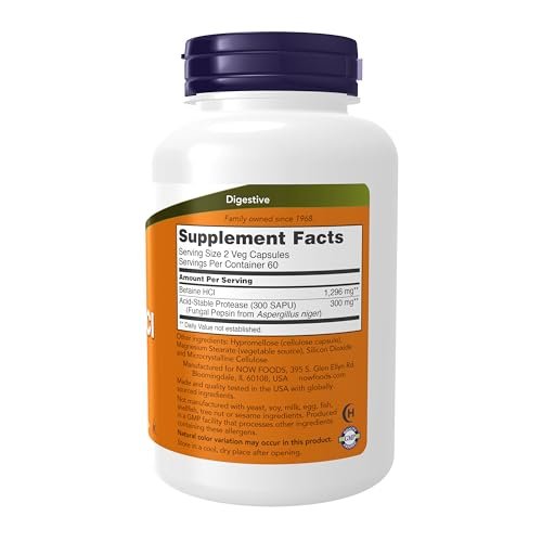 NOW Foods Supplements, Betaine HCl 648 mg, Vegetarian Formula, Digestive Support, 120 Veg Capsules - görsel 4
